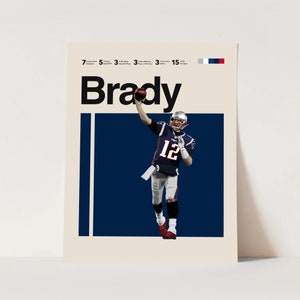 Tom Brady Poster, New England Patriots Art Print 11x14 Minimalist, Helvetica, Mid-Century Modern, Poster, Office Wall Art, NFL Bedroom art