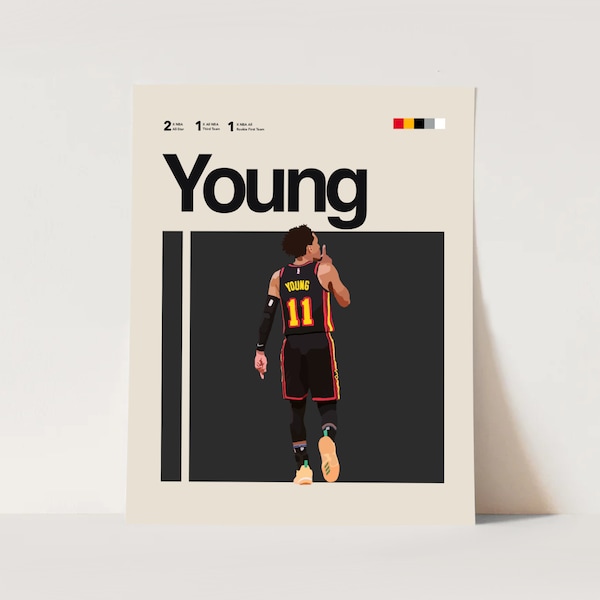 Trae Young Inspired Poster, Atlanta Hawks Art Print 11x14 Minimalist, Helvetica, Mid-Century Modern, Poster, Office Wall Art, Bedroom art