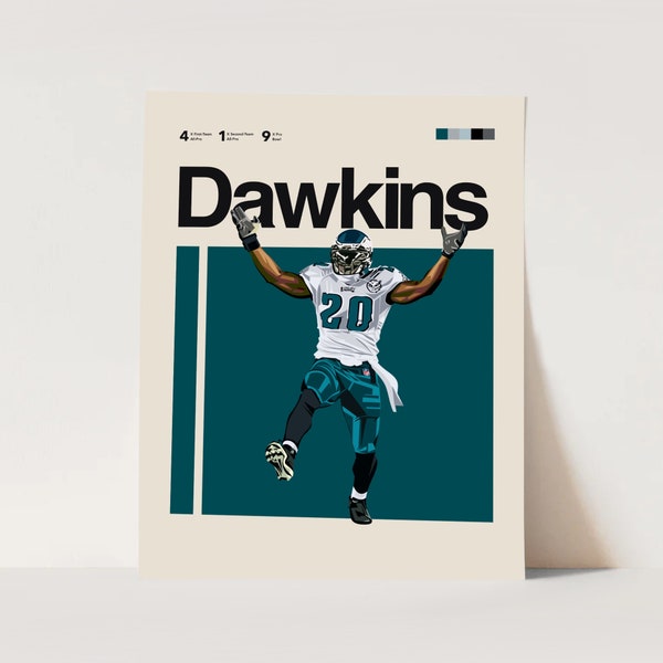 Brian Dawkins Poster, Philadelphia Eagles 11x14 Minimalist, Helvetica, MidCentury Modern, NFL fans, Sports Office Wall art, sports Bedroom