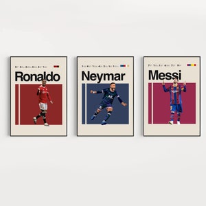 Messi Ronaldo Neymar Poster Bundle 16x20 Minimalist, Helvetica, Mid Century Modern, soccer fans, Sports Office Wall art, sports Bedroom