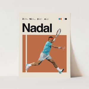 Rafael Nadal Inspired Poster Art 11x14 Minimalist, Helvetica, Mid-Century Modern, Tennis fans, Sports Office Wall art, sports Bedroom