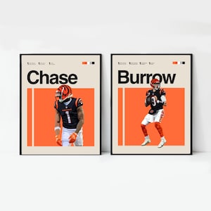 Joe Burrow and Ja’Marr Chase Poster, Cincinnati Bengals Bundle, Helvetica, Mid-Century Modern, NFL Poster, Office Art, Bedroom art