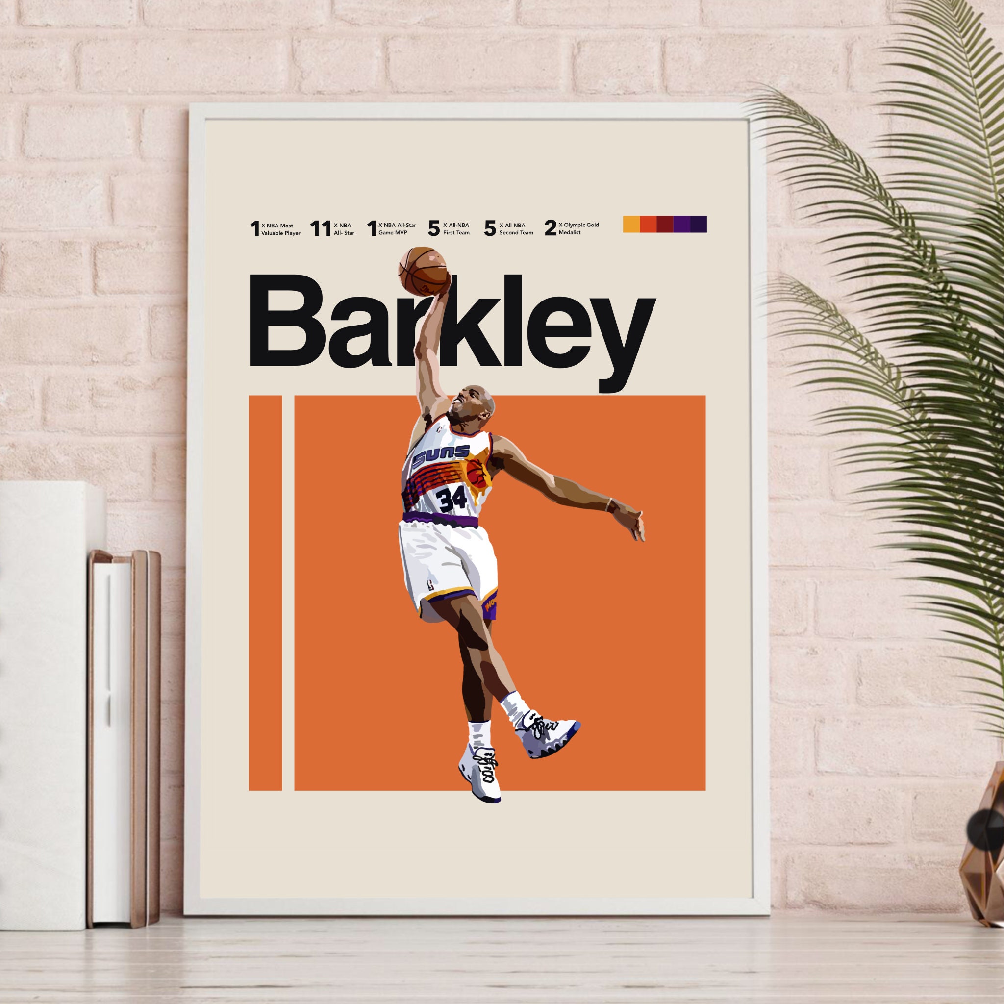 Charles Barkley NBA Poster, Phoenix Suns Art Print 11x14 