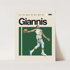 Giannis Antetokounmpo Poster, Milwaukee Bucks Poster 11x14 Minimalist, Helvetica, Mid-Century Modern, NBA Poster, Office Art, Bedroom art