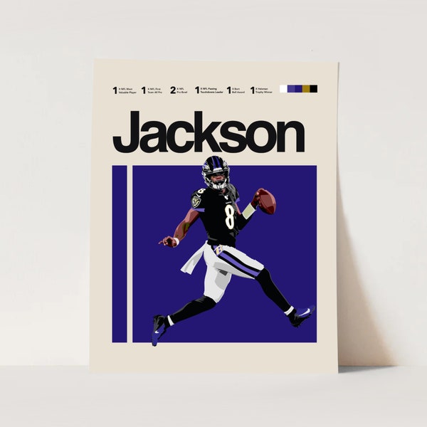 Lamar Jackson Poster, Baltimore Ravens Print 11x14 Minimalist, Helvetica, Mid-Century Modern, NFL Poster, Office Wall Art, Bedroom art