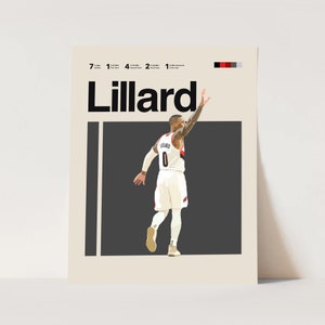 Damian Lillard Poster, Portland Trail Blazers Print 11x 14 Minimalist, Helvetica, Mid-Century Modern, Poster, Office Wall Art, Bedroom art