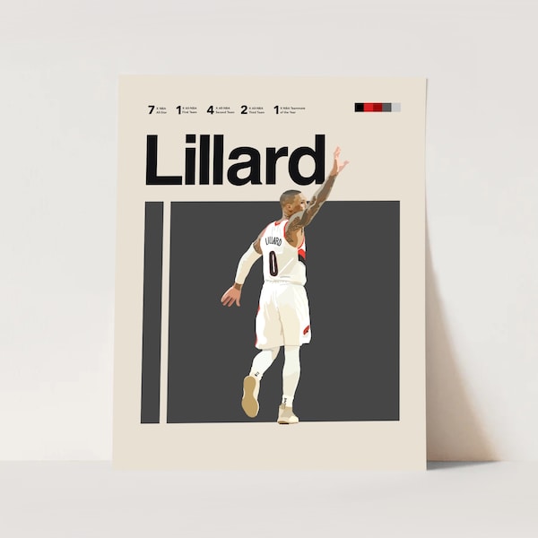 Affiche Damian Lillard, impression Portland Trail Blazers 11 x 14 minimaliste, Helvetica, Mid-Century moderne, affiche, art mural bureau, art de la chambre à coucher