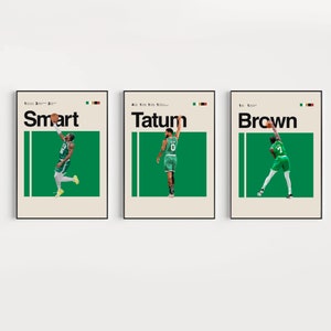 Tatum Brown and Smart Poster, Boston Celtics Art Print 11x14 Minimalist, Helvetica, Mid-Century Modern, Office Wall Art, NBA Bedroom art