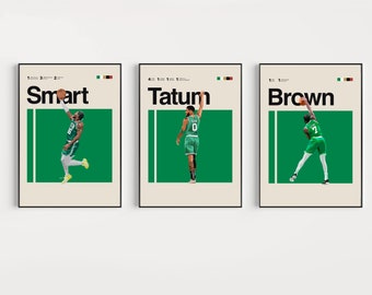 Tatum Brown and Smart Poster, Boston Celtics Art Print 11x14 Minimalist, Helvetica, Mid-Century Modern, Office Wall Art, NBA Bedroom art