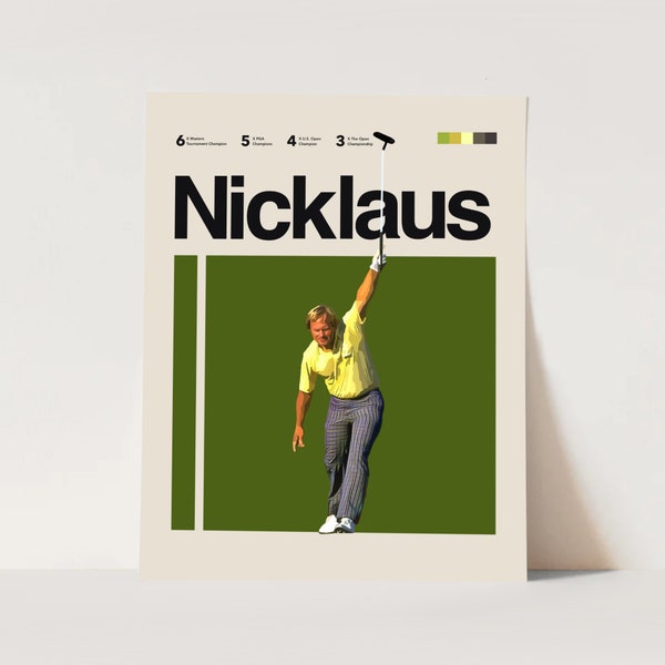 Póster de Jack Nicklaus, arte 11x14 minimalista, Helvetica Mid-Century Modern, aficionados al golf, arte de pared de oficina deportiva, dormitorio deportivo