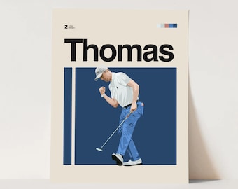 Justin Thomas Poster, Art 11x14 Minimalist, Helvetica Mid-Century Modern, Golf fans, Golf Office Wall art, golf Bedroom