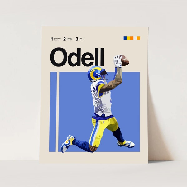 Odell Beckam Jr., Poster, LA Rams Super Bowl Print 11x14 Minimalist, Helvetica, Mid-Century Modern, Poster, Office Wall Art, NFL Bedroom art