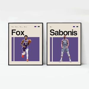Fox and Sabonis Poster, Sacramento Kings Art print 16x20 Minimalist, Helvetica, Mid Century Modern, NBA Poster, Office Wall Art, Bedroom art
