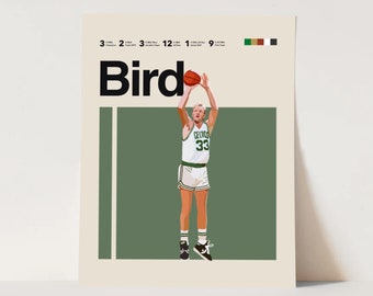 Larry Bird Inspired Poster, Boston Celtics Art Print 11x 14 Minimalist, Helvetica, Mid-Century Modern, Poster, Office Wall Art, Bedroom art