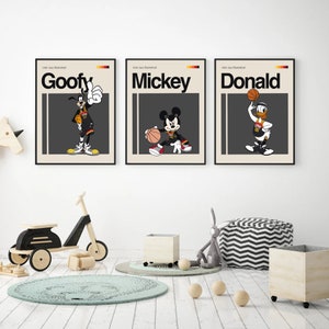 Mickey, Donald, and Goofy Poster, Utah Jazz Art Print 11x14 Minimalist, Helvetica, Mid-Century Modern, Utah Jazz fan, Bedroom basketball art