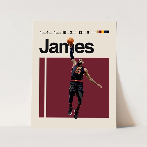 Lebron James Poster, Cleveland Cavaliers Art Print 11x14 Minimalist, Helvetica, Mid-Century Modern, NBA Poster, Office Wall Art, Bedroom art