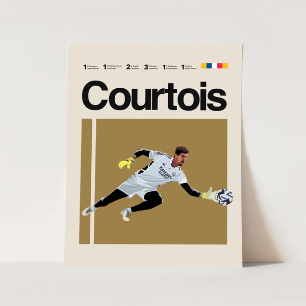 Thibaut Courtois Poster, La Liga Real Madrid poster Minimalist, Helvetica, Mid-Century Modern, Office Wall Art, Bedroom footballer poster