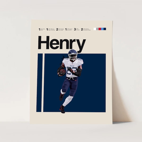 Derrick Henry Poster, Tennessee Titans Print 11x14 Minimalist, Helvetica, Mid-Century Modern, NFL Poster, Office Wall Art, Bedroom art