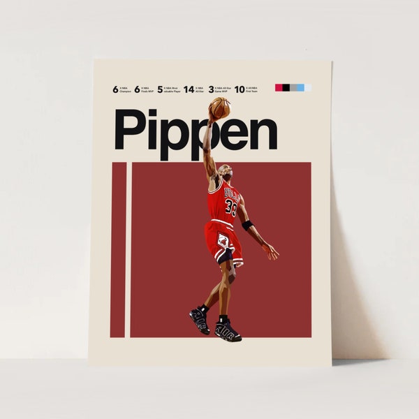 Scottie Pippen Poster, Chicago Bulls Art Print 11x14 Minimalist, Helvetica, Mid-Century Modern, NBA Poster, Office Wall Art, Bedroom art