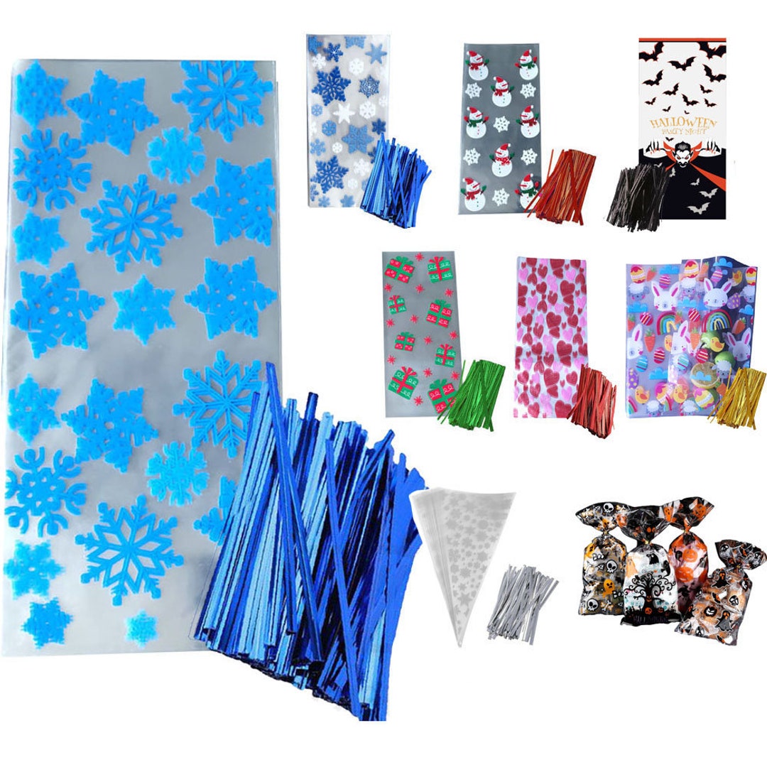 Cellophane Cello Treat Bags W Twist Ties Snowflake Christmas Halloween