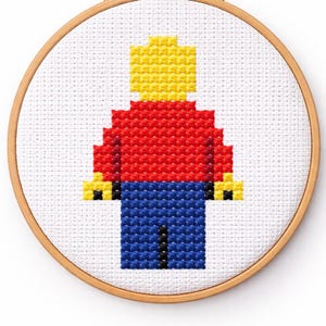 Brick Figure Cross Stitch Pattern PDF | Beginner Friendly Mini Design | Generic Brick Man | Toy Lover Gift | Geeky Needlecraft Chart