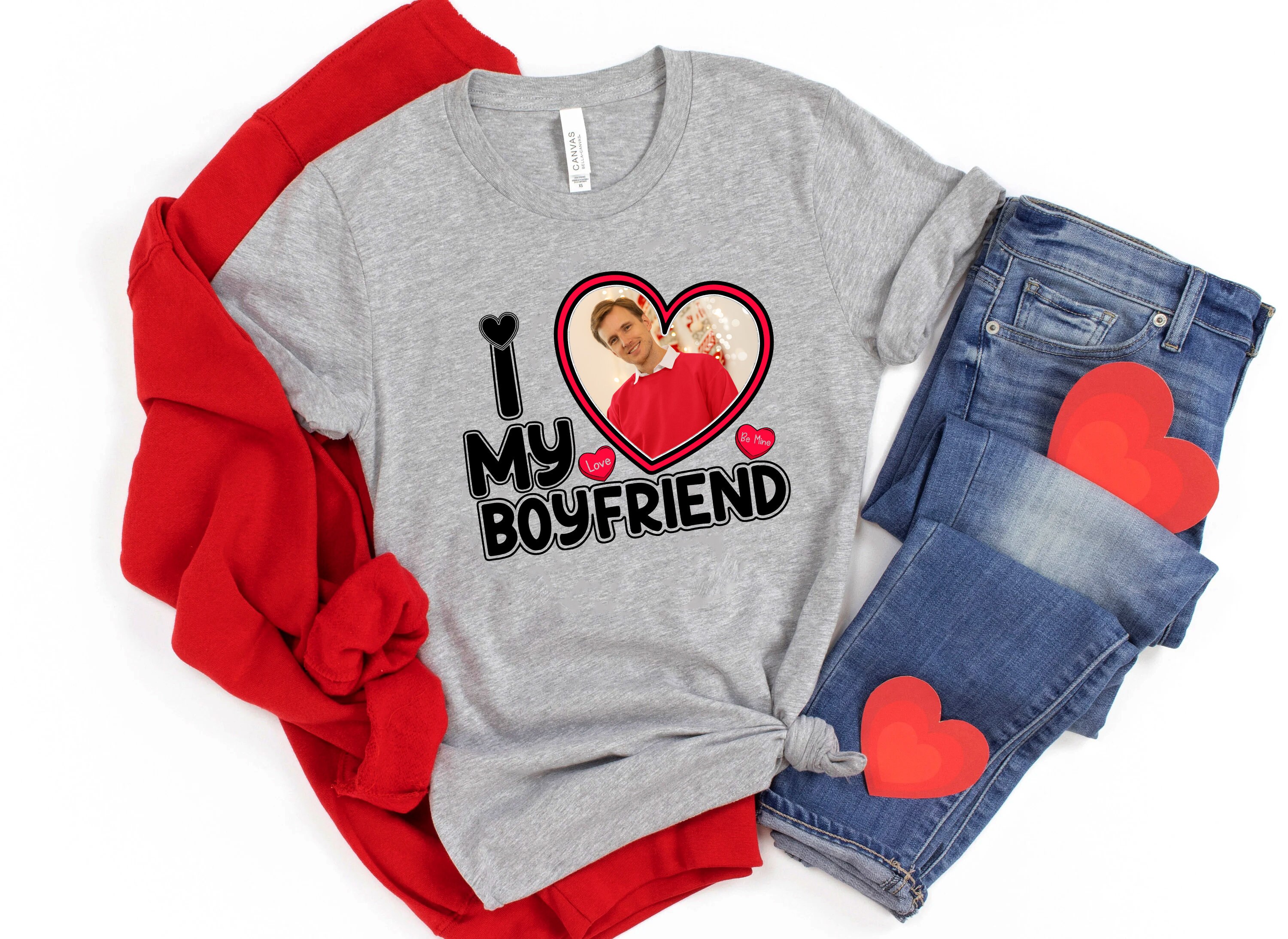 I Love My Boyfriend Shirt, I Heart Custom Photo T-Shirt, Personalized