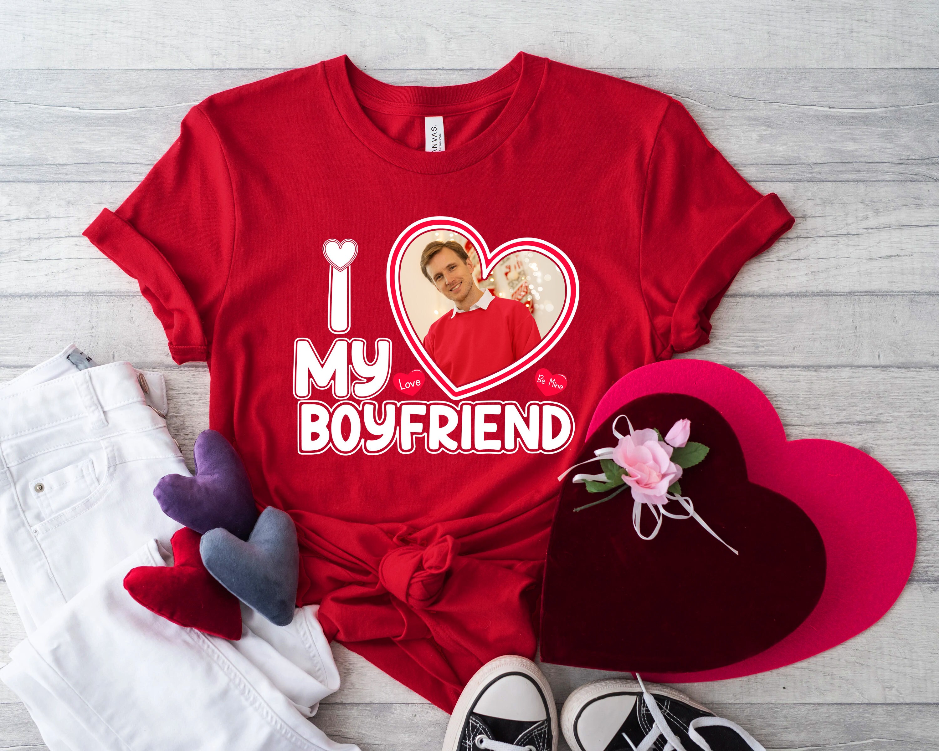 I Love My Boyfriend Shirt, I Heart Custom Photo T-Shirt, Personalized