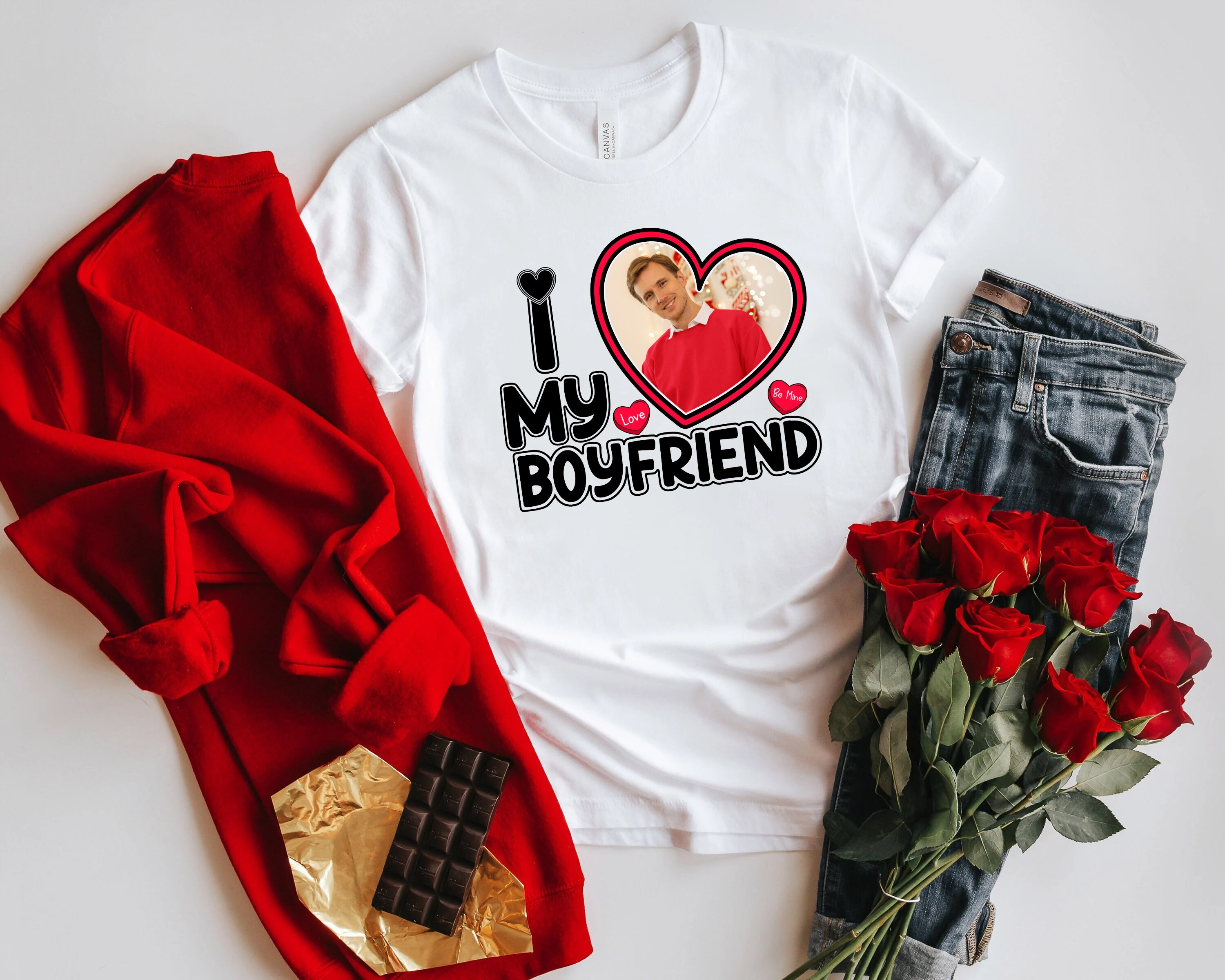 I Love My Boyfriend Shirt, I Heart Custom Photo T-Shirt, Personalized