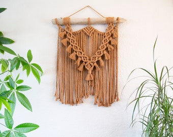 Caramel Fall Color Macramé Wall Hanging Tapestry | Recycled Cotton Macrame Wall Hanging