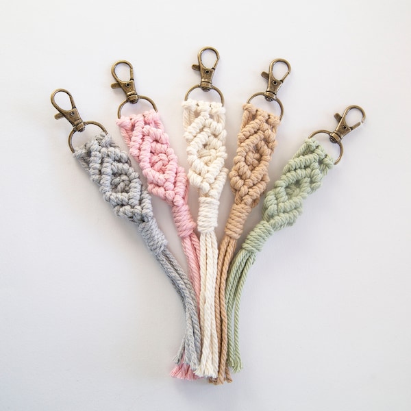 Macramé keychain | Party favor | Fiber art | PNW colors | Key accessory | Handmade gift