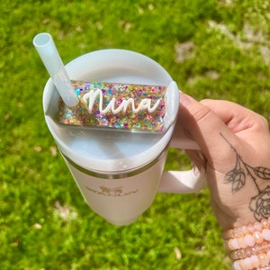 Stanley Tumbler Name Plate | Confetti Glitter Tumbler Name Tag | Personalized Straw Tag | 30oz 40oz Stanley Cup Tag | Trendy Accessory