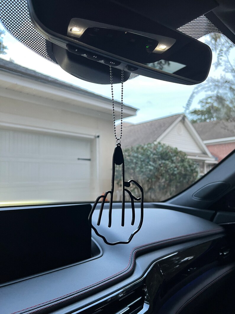 Middle Finger Rearview Mirror Hanger, Funny Car Charm, Flipping Bird