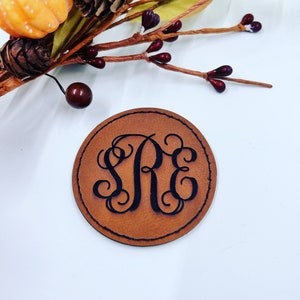 Custom Iron-On Leather Patch | Monogrammed Leather Hat Patch | DIY Iron-on Patch Engraved with your Monogram or Initials | Hat Decor