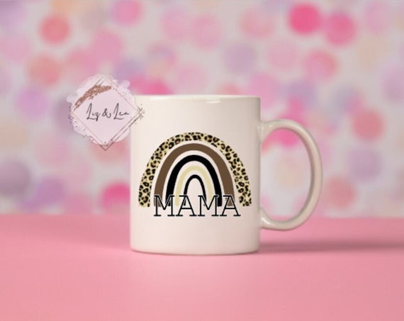 Mama Boho Rainbow Mug, Mom Leopard Mug, Mothers Day Gift, Mama Coffee Mug,  Gift for Mom, Bohemian Rainbow Mug, Mom Mug