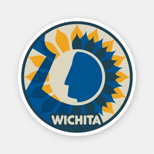 Sticker Wichita, Kansas | 3,25 x 3,25 pouces | Illustration sticker ville natale souvenir sticker vinyle découpé