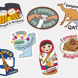 I Pooped in… travel sticker | 3x3 inches | silly illustration travel decal souvenir die cut vinyl sticker