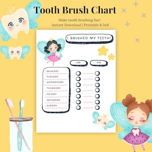 Brush Teeth Printable | Reward Chart Kids | Tooth Brushing Chart | Morning Routine Kids | Tooth Brushing Schedule