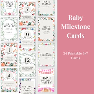 Cartes d’étape imprimables | Cartes d'étape pour bébé Fleurs | Jalon mensuel | Accessoire photo pour bébé | Cartes de fleurs aquarelles | Nouveau cadeau de bébé