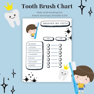Brush Teeth Printable | Reward Chart Kids | Tooth Brushing Chart | Morning Routine Kids | Tooth Brushing Schedule