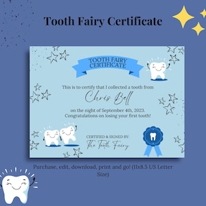 Editable Tooth Fairy Certificate Printable | Tooth Fairy Receipt Template | First Tooth Lost | Tooth Fairy Letter | Digital Download |
