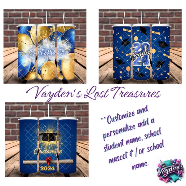 Graduation BLUE & GOLD Tumbler Graduation Gift Personalized Custom Grad 2024 Cup Senior 2024 Blue/Gold