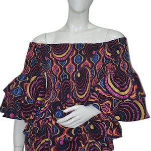 African Clothing Women. Smocked Elastic Top..Fits S-M-L