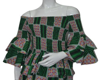 African Clothing Women.Smocked Elastic Top..Fits S-M-L