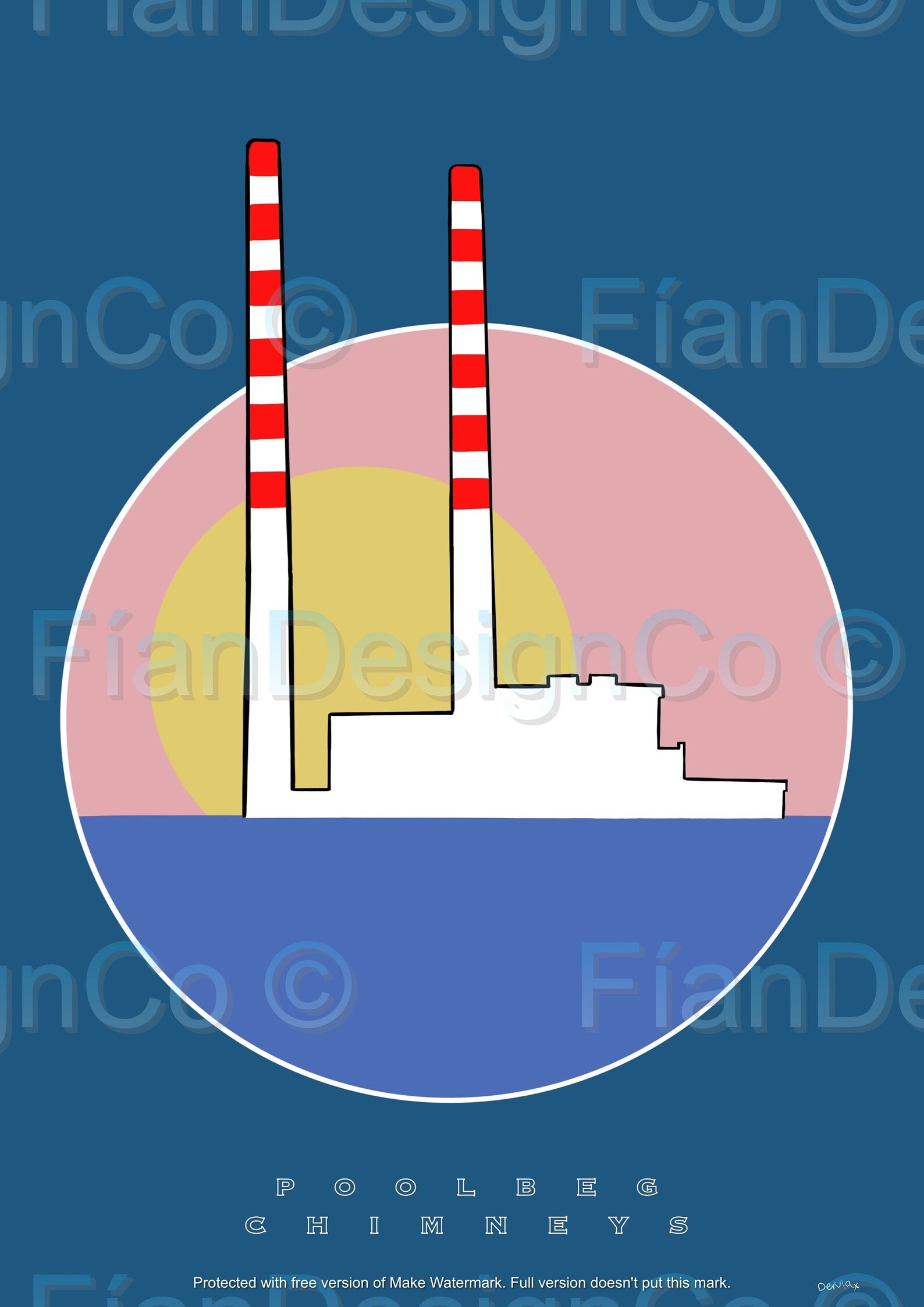 Poolbeg Chimneys Dublin Illustrated Print Etsy UK