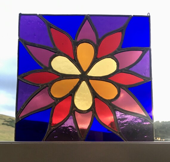Stained Glass flower Window Panel Etsy UK
