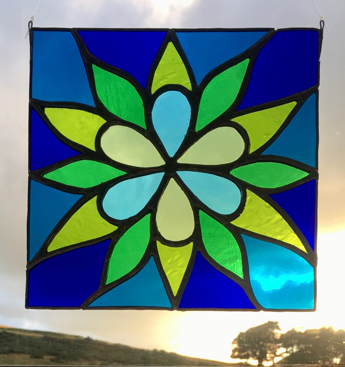 Stained Glass flower Window Panel Etsy UK