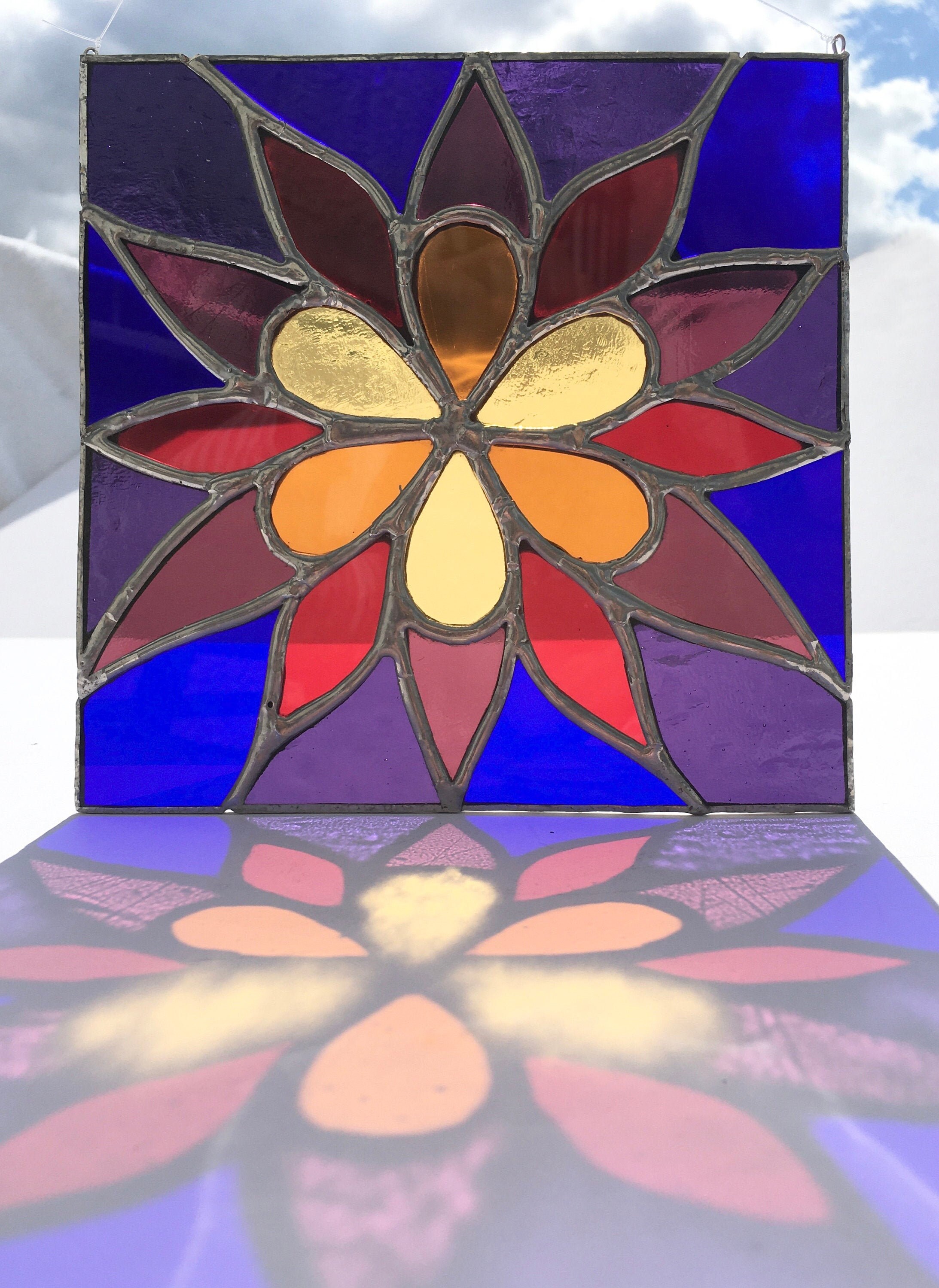 Stained Glass flower Window Panel Etsy UK