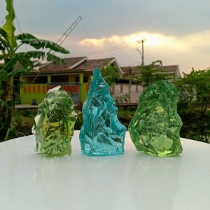 3 Stück 1343 gr grobe Andara Kristalle Aqua Blau mit Hellgrün Einatomig zur Meditation