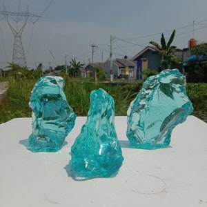 3 Stk. 1541 gr Andara Vulkanisches Glas aqua blau