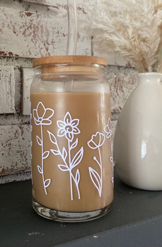 Flower Beer Glass Cup Flower Iced Coffee Cup Aesthetic Etsy